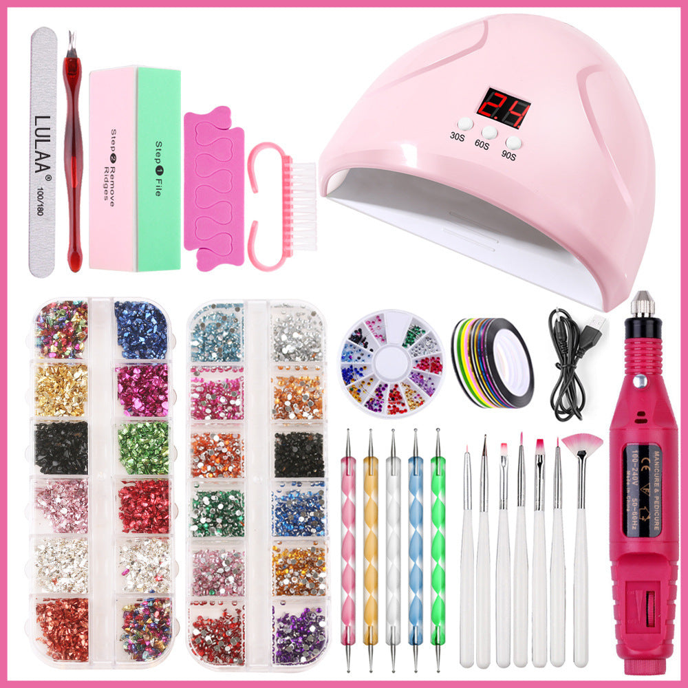 Complete Nail Art Set with Nail Lamp, Stickers, and Drill Tools