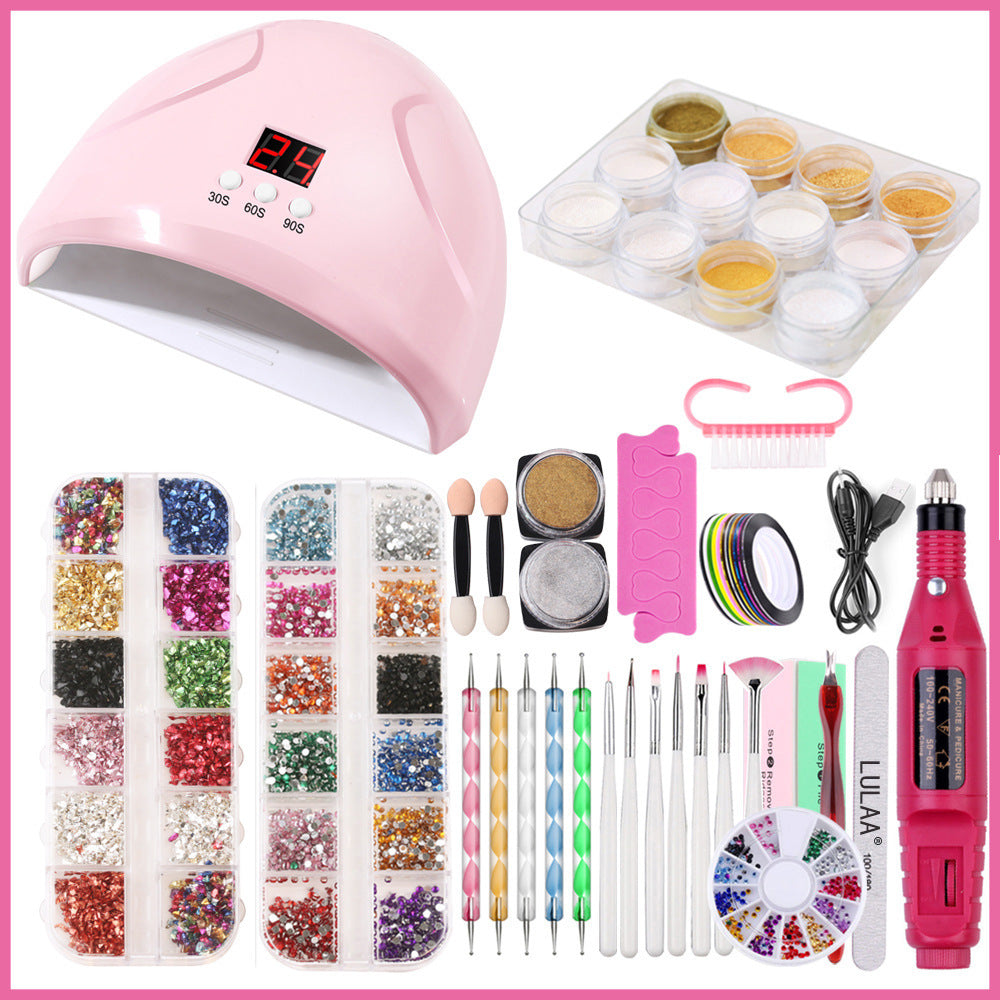 Complete Nail Art Set with Nail Lamp, Stickers, and Drill Tools