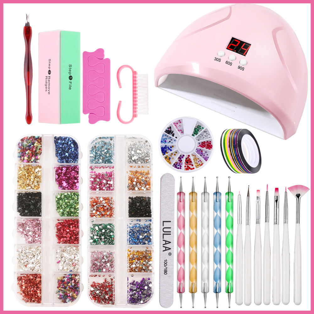 Complete Nail Art Set with Nail Lamp, Stickers, and Drill Tools