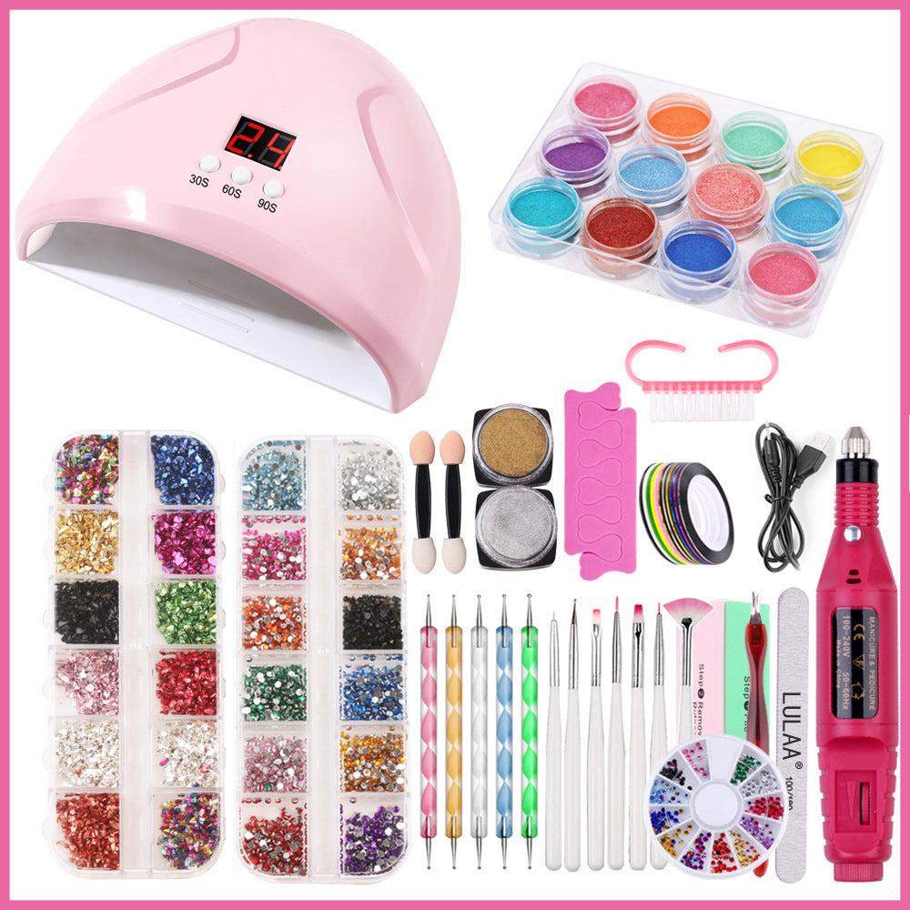 Complete Nail Art Set with Nail Lamp, Stickers, and Drill Tools