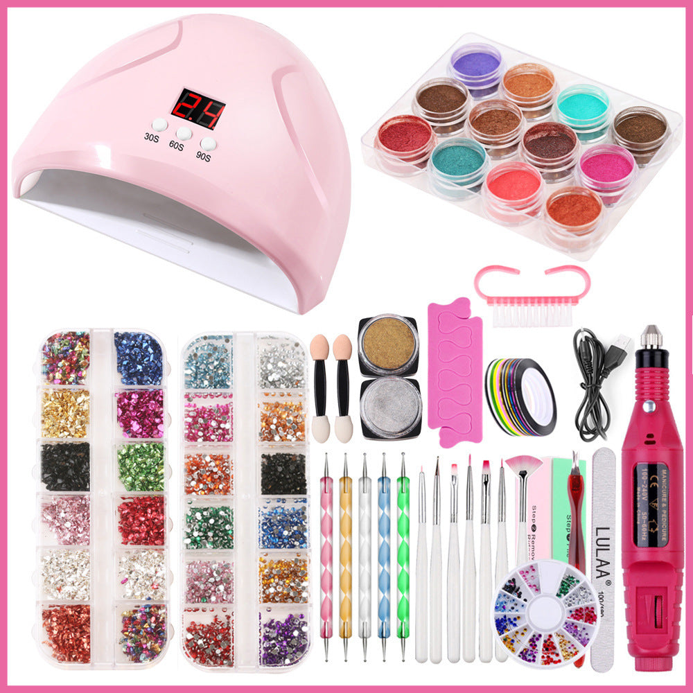 Complete Nail Art Set with Nail Lamp, Stickers, and Drill Tools