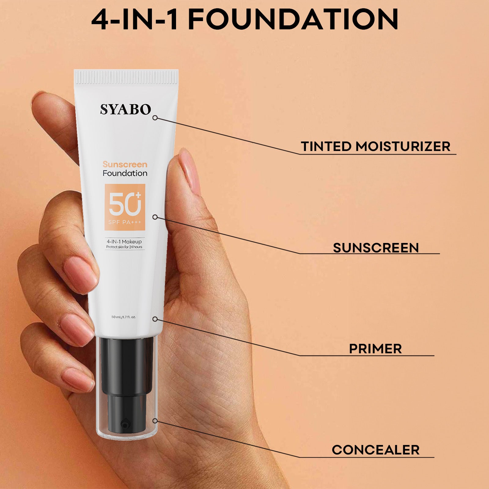 High SPF50 Liquid Foundation with Sun Protection and Smooth, Even Coverage