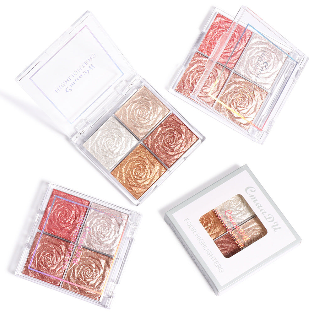 4-Color Highlighter, Eyeshadow & Blush Palette - Multi-Use, Pigmented & Long-Lasting Makeup