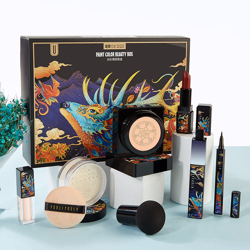 Affordable Nine-Piece Makeup Set with BB Cream, Powder, Lipstick, and More