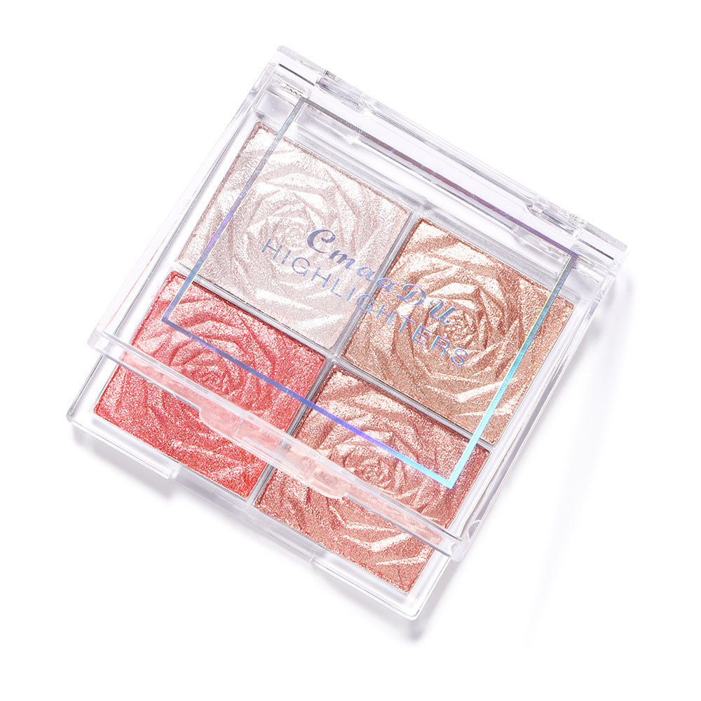 4-Color Highlighter, Eyeshadow & Blush Palette - Multi-Use, Pigmented & Long-Lasting Makeup