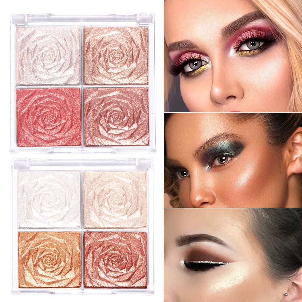 4-Color Highlighter, Eyeshadow & Blush Palette - Multi-Use, Pigmented & Long-Lasting Makeup