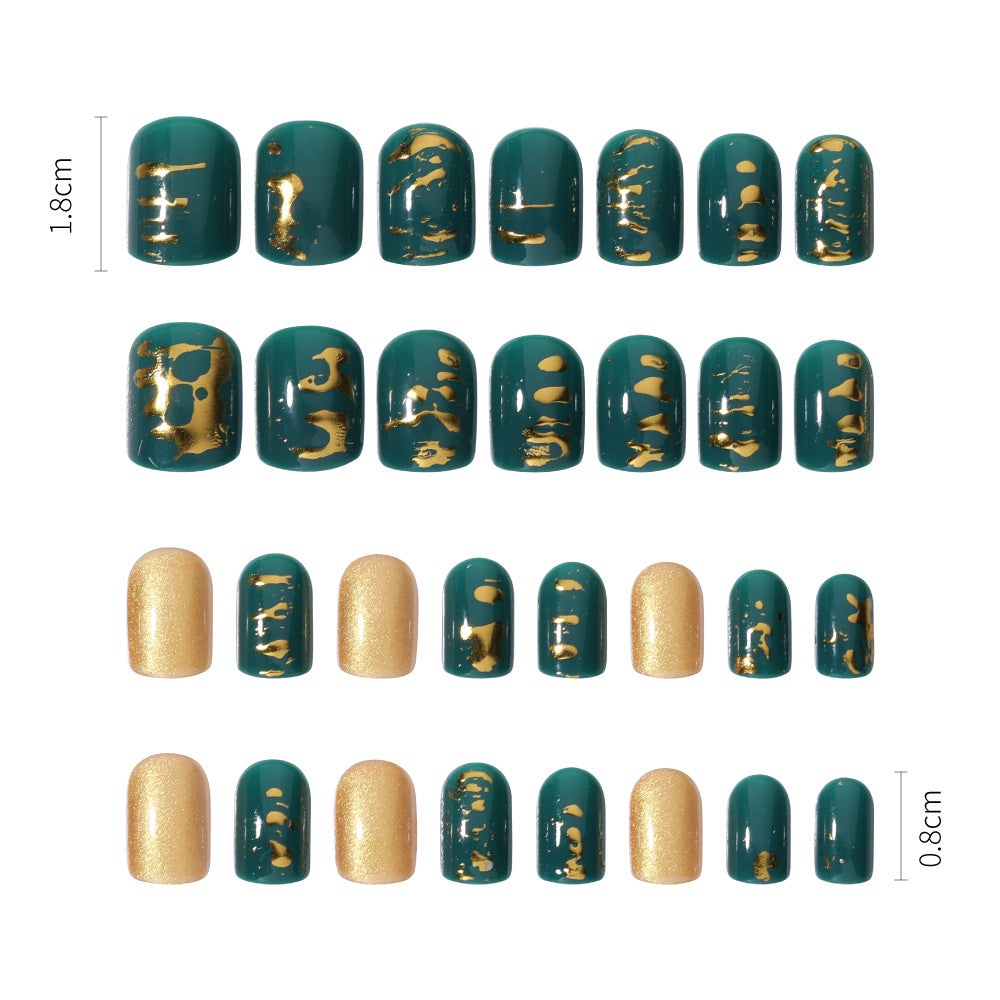 Perfect Size Green and Gold Artificial nails – Elegant and Glamorous Nail Art